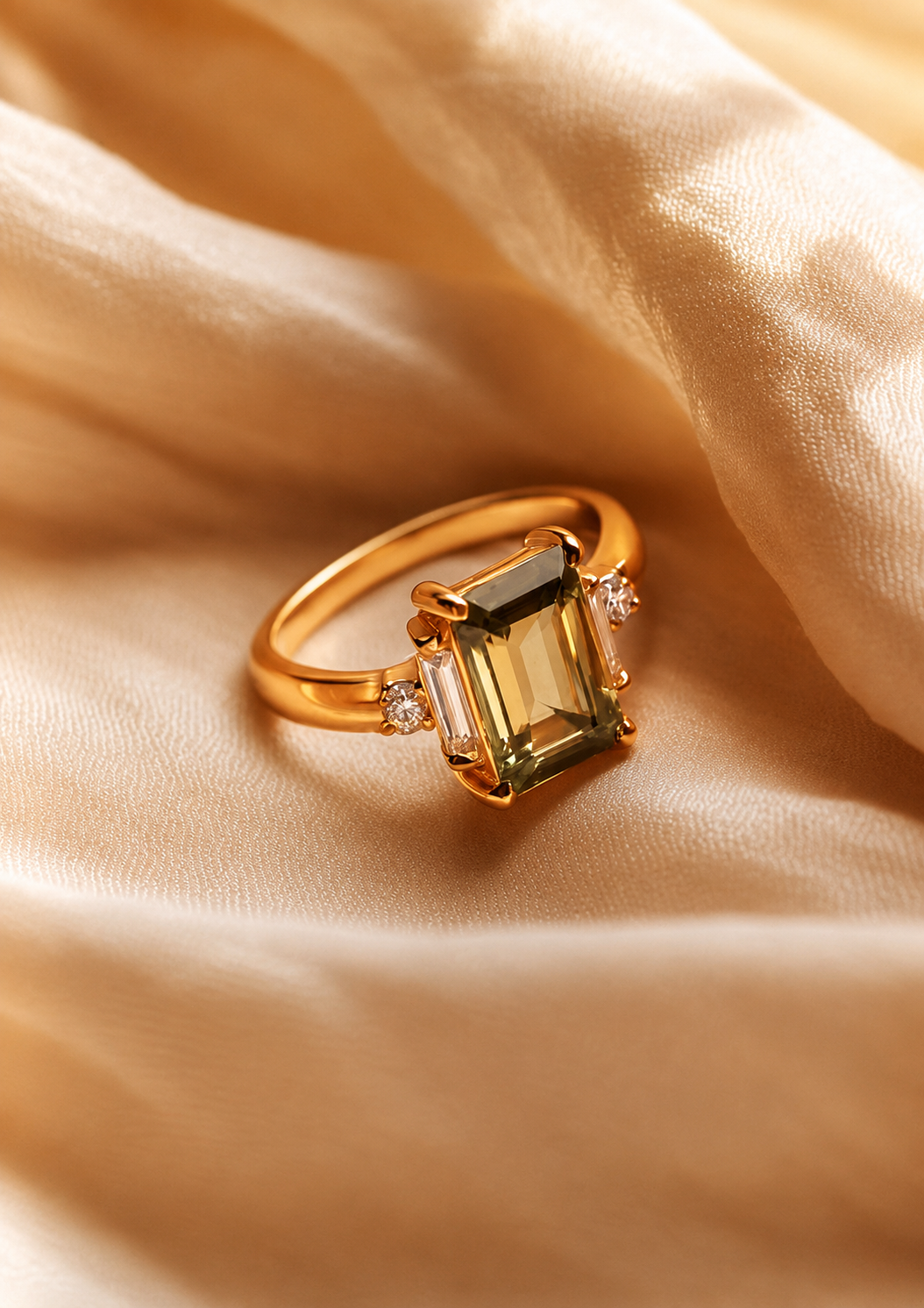 Gold ring on silk