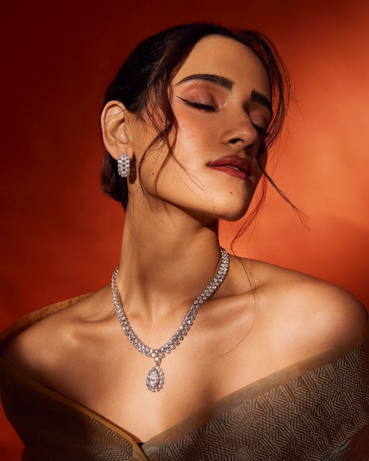 Model wearing earrings